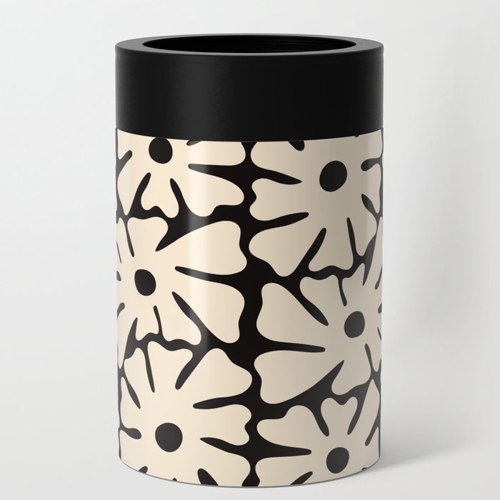 Mid-Century Flowers in Black & White Can Cooler