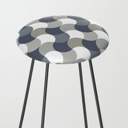 Retro Geometric Pattern 4 Blue, Grey, Beige and White Counter Stool