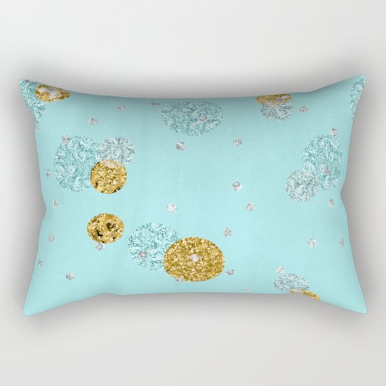 Treasures on aqua - Gold glitter polkadots on turquoise background Rectangular Pillow