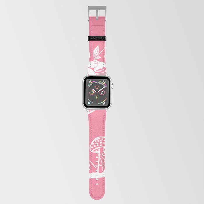 Pink Mushrooms With White Outline Apple Watch Band