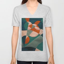 The Sunset & The Mountains Retro Abstract Art - Teal & Burnt Sienna V Neck T Shirt