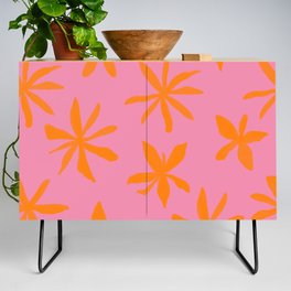 Tropical Coral Orange Flowers on Pink Credenza