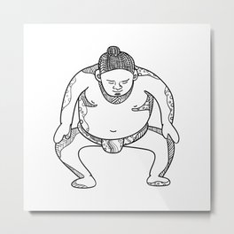 Sumo Wrestler Stomping Doodle Metal Print