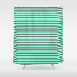 [ Thumbnail: Grey and Aquamarine Colored Striped/Lined Pattern Shower Curtain ]