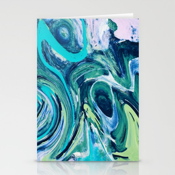 For Jayden: I colorful abstract painting in greens, purple, and blue by Alyssa Hamilton Art Stationery Cards