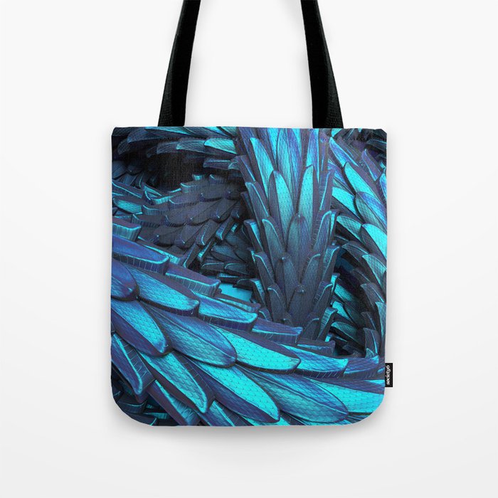 Blue metallic fantasy dragon skin texture.  Tote Bag