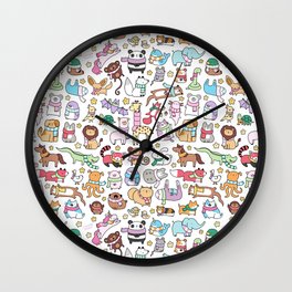 Winter Animals with Scarves Doodle Wall Clock