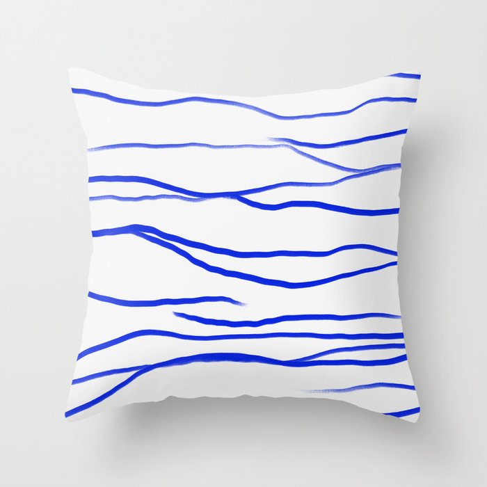 Minimalist Blue Wavy Stripes Throw Pillow