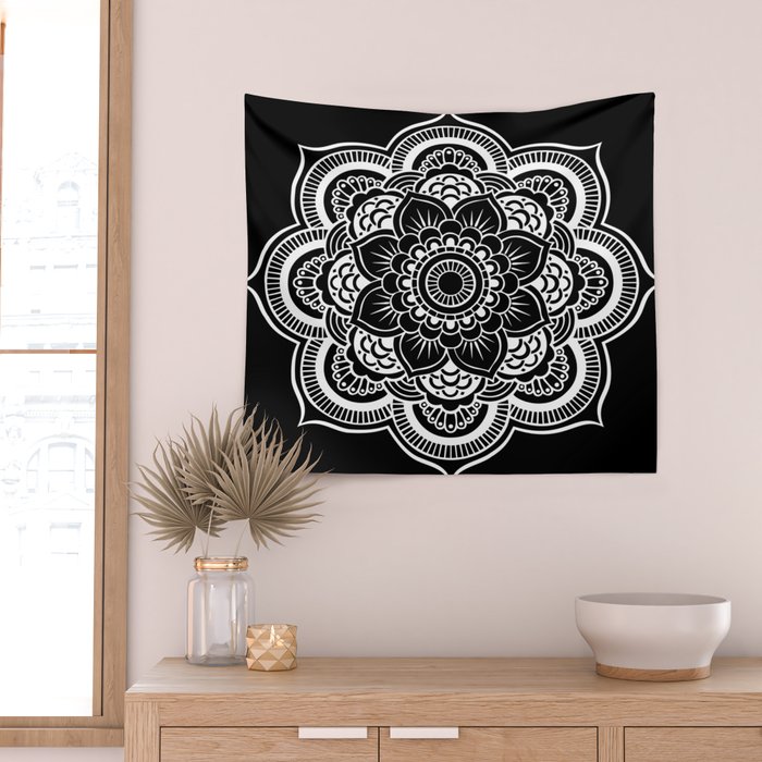 Mandala White & Black Wall Tapestry by Simply Chic by 2sweet4words