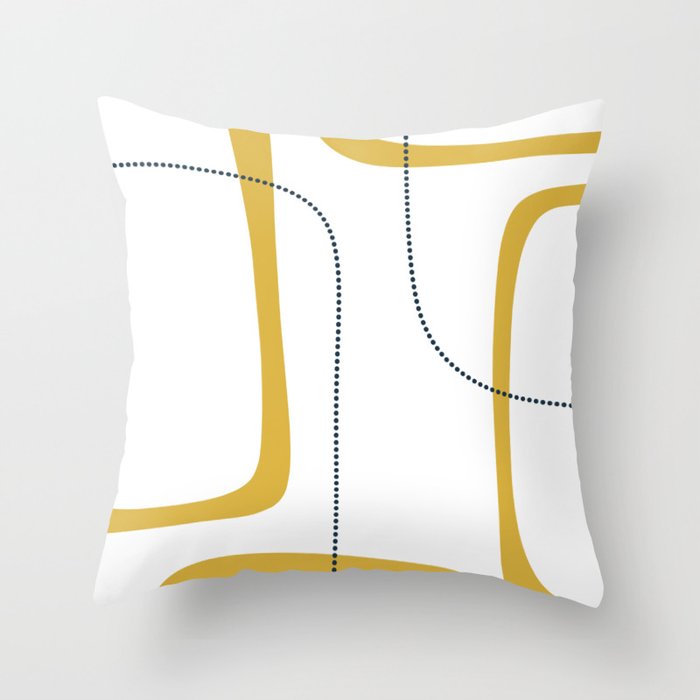 Mustard Rings Midcentury Modern Minimalist Abstract with Navy Blue and White Throw Pillow