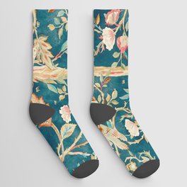 William Morris Vintage Melsetter Teal Blue Green Floral Art Socks