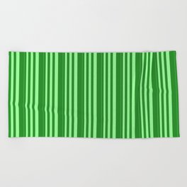[ Thumbnail: Green and Forest Green Colored Stripes/Lines Pattern Beach Towel ]