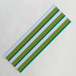 [ Thumbnail: Black, Aqua, Lavender & Green Colored Stripes Pattern Yoga Mat ]