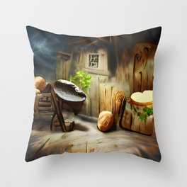 Wooden rustic cottage in the forest Throw Pillow