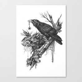 Wolf Skull and Raven. Canvas Print
