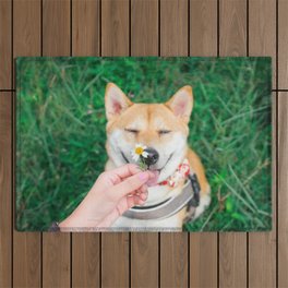 shiba with flower Outdoor Rug