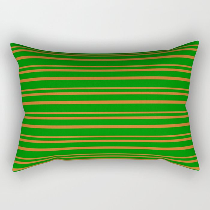 Green & Chocolate Colored Lined/Striped Pattern Rectangular Pillow