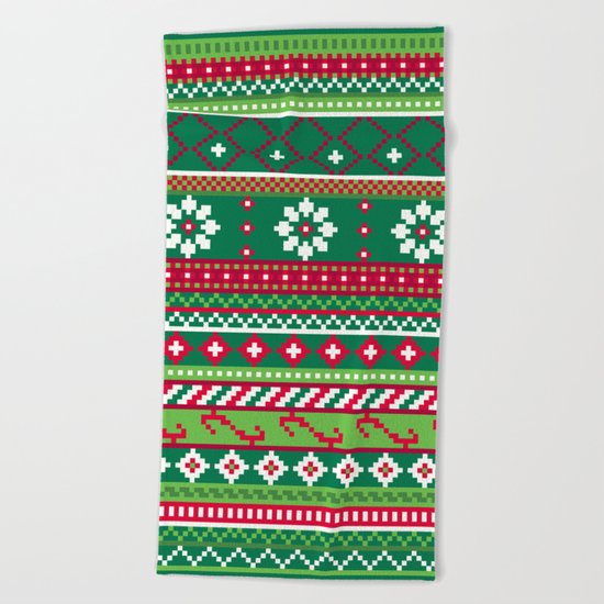Fair Isle Christmas Pattern Beach Towel