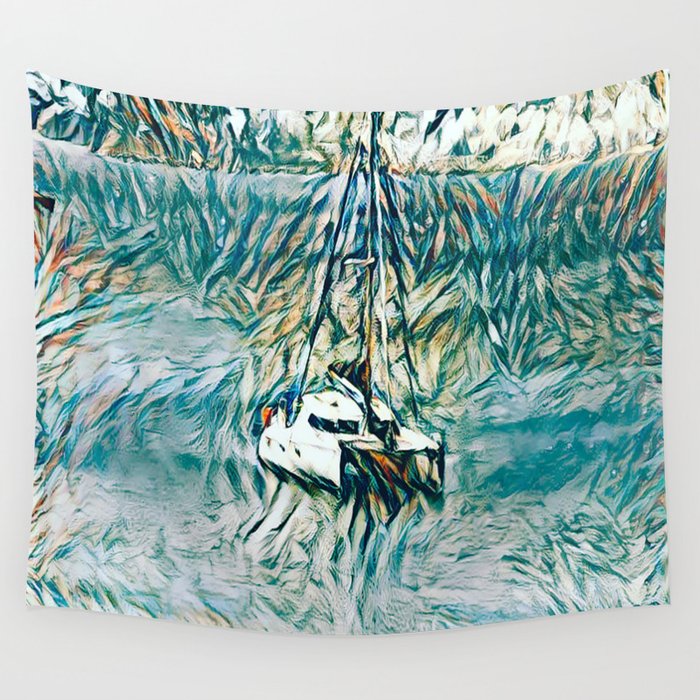On a yacht at sea - Artistic illustration design Wall Tapestry