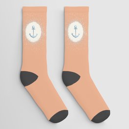 Anchor and White Circle on Peach Orange Socks