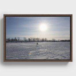 Cycling on Frozen Canal Framed Canvas
