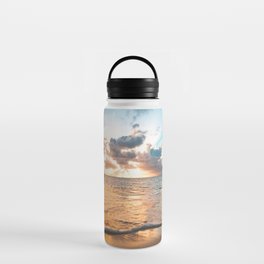 sunset sky over ocean - beach with sunset sky horizon Water Bottle