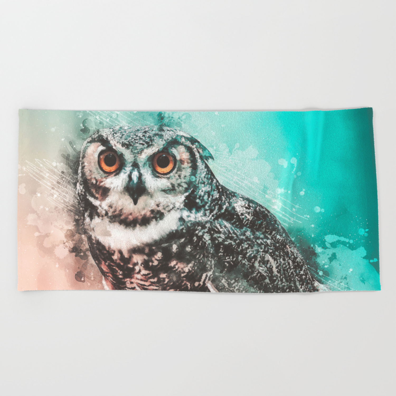 Owl Abstract Watercolor Painting Beach Towel By Rhnpredator Society6