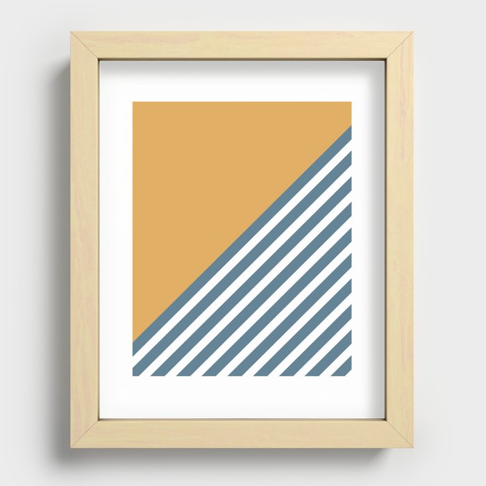 Color Block & Stripes Geometric Print, Yellow, Blue and White Recessed Framed Print