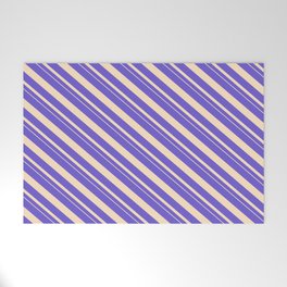 [ Thumbnail: Slate Blue and Bisque Colored Stripes Pattern Welcome Mat ]