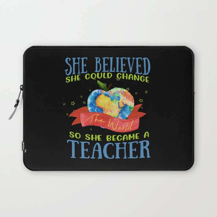 Female teacher heart quote globe teach Laptop Sleeve
