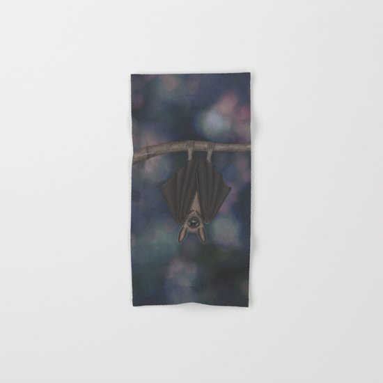 little brown bat asleep on a branch Hand & Bath Towel