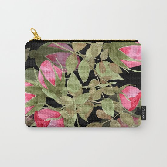 The buds of tender roses on a black background . Retro . Carry-All Pouch