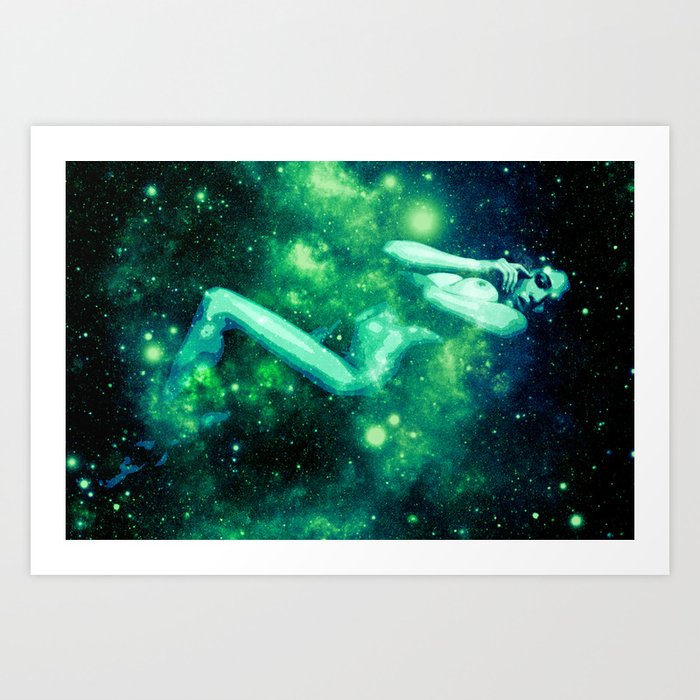 Green Teal Galaxy Woman Art Print