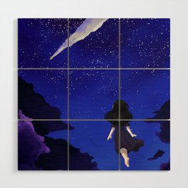 Behold the Galaxy - Anime Girl looking at the Stars Wood Wall Art