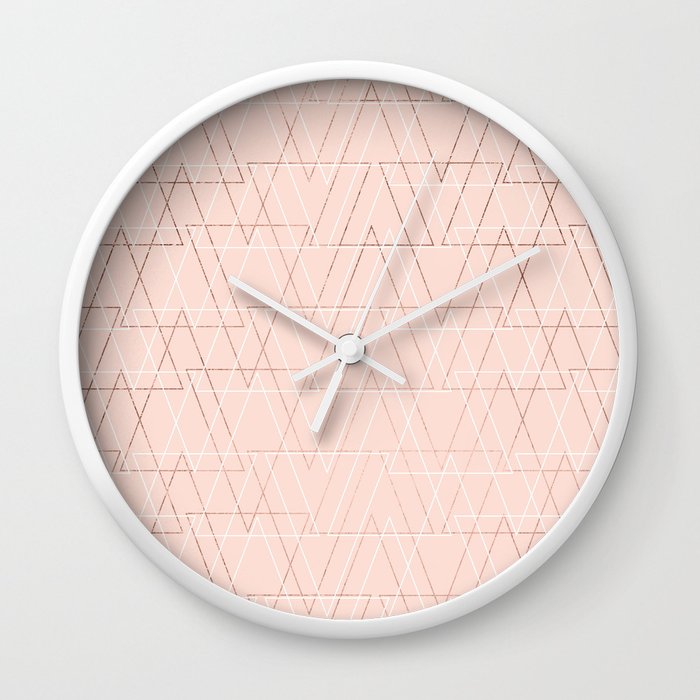 Modern White Rose Gold Abstract Geometric Triangles On Blush Pink Modern White Rose Gold Abstract Geometric Triangles On Blush Pink Wall Clock By Ytrend Society6