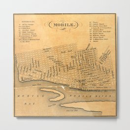 Vintage Map of Mobile Alabama (1840) Metal Print