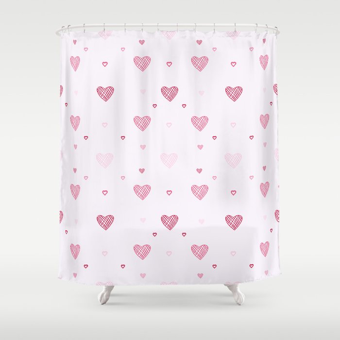 Hearts on a pink background. For Valentine's Day. Vector drawing for February 14th. SEAMLESS PATTERN WITH HEARTS. Anniversary drawing. For wallpaper, background, postcards. Shower Curtain