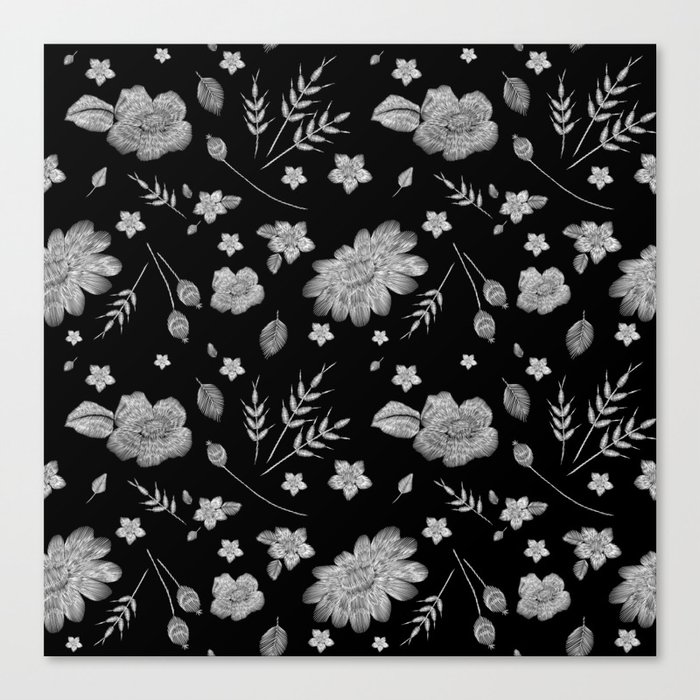 Embroidered Leaves & Flowers Canvas Print