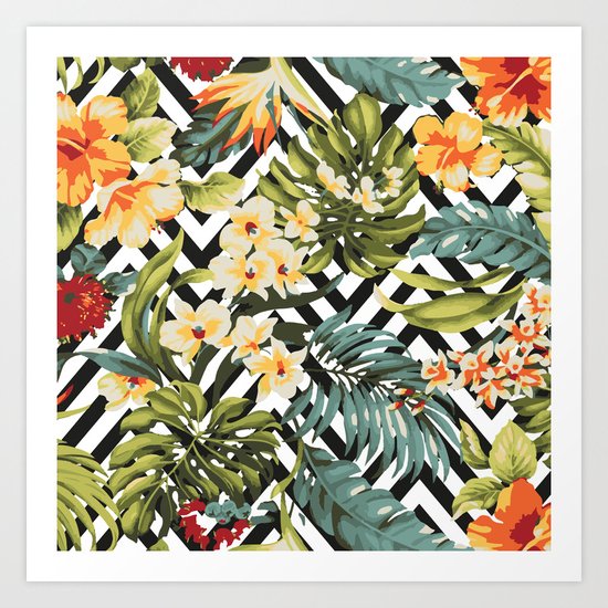Flowered Chevron Art Print