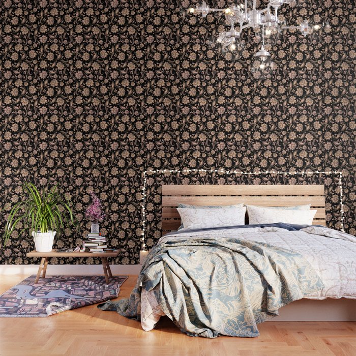 RoseGold & Black Floral Damasks Wallpaper by ArtOnWear Society6