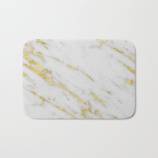 Marble - Shimmery Gold Marble on White Pattern Bath Mat