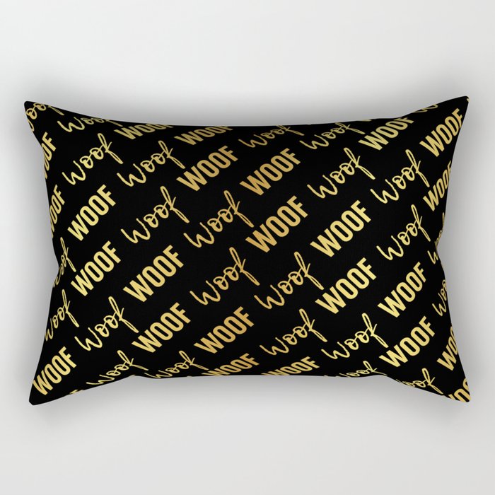 Dog Woof Quotes Black Yellow Gold Rectangular Pillow