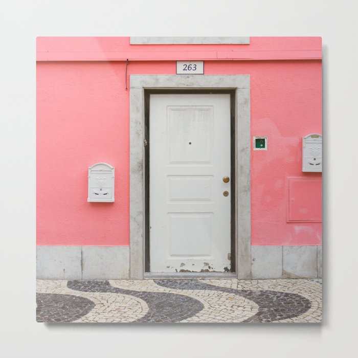 Cascais Door Art | Portugal Travel Photography | Pink Facade  Metal Print