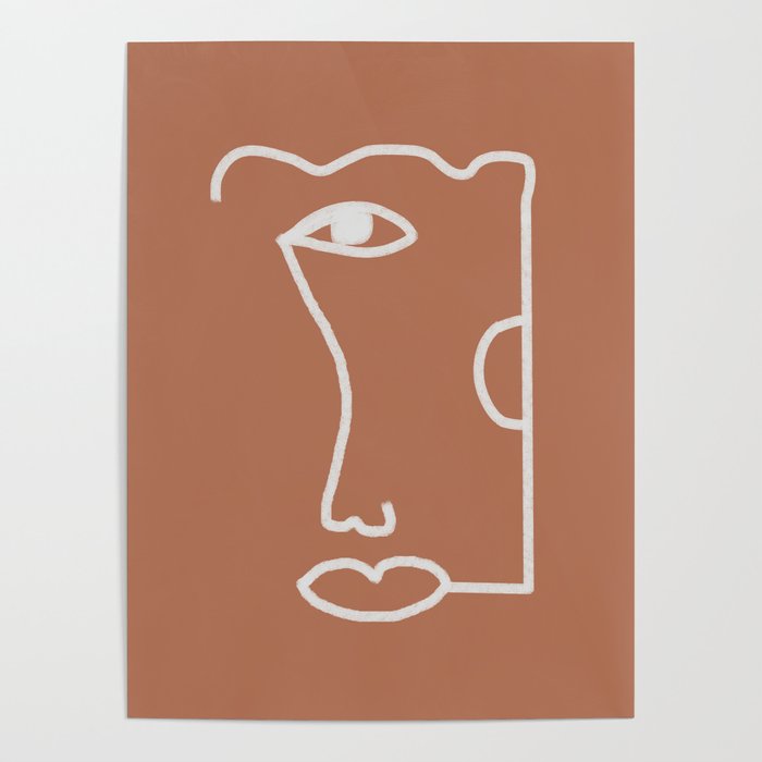 Woman Face, Burnt Orange, Minimal Line Drawing Poster