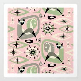 Siamese Cat Abstract on Pink Art Print