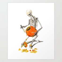 Skeleton Carving Pumpkin Art Print