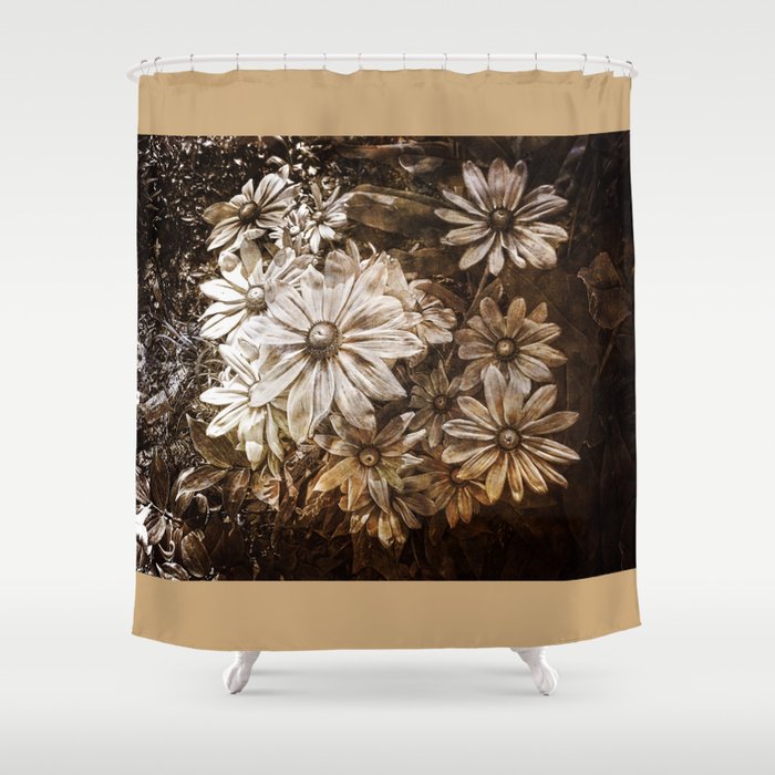 Cluster Of Daisies Antique Vintage Style Sepia Grunge Shower