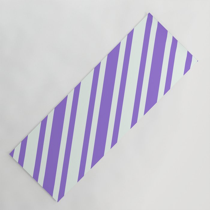 Purple and Mint Cream Colored Pattern of Stripes Yoga Mat
