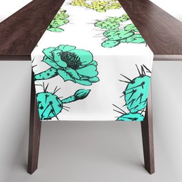Modern abstract teal coral gradient floral cactus Table Runner
