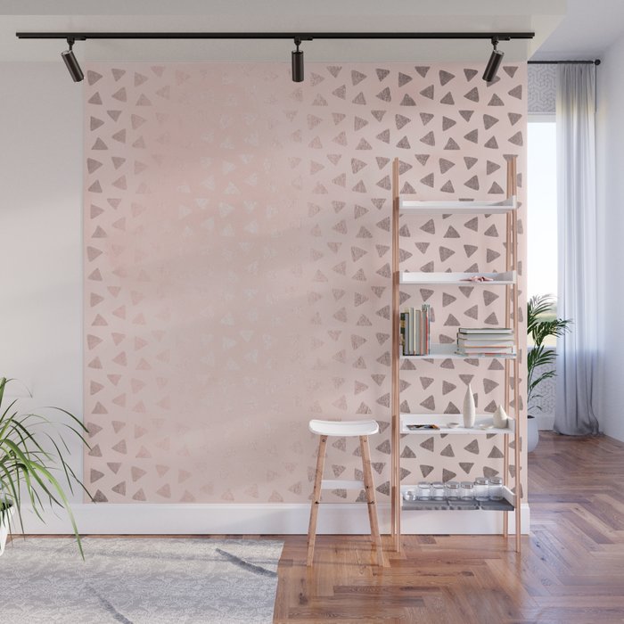 Rose Gold Pastel Pink Foil Paint Line Dots XIV Wall Mural